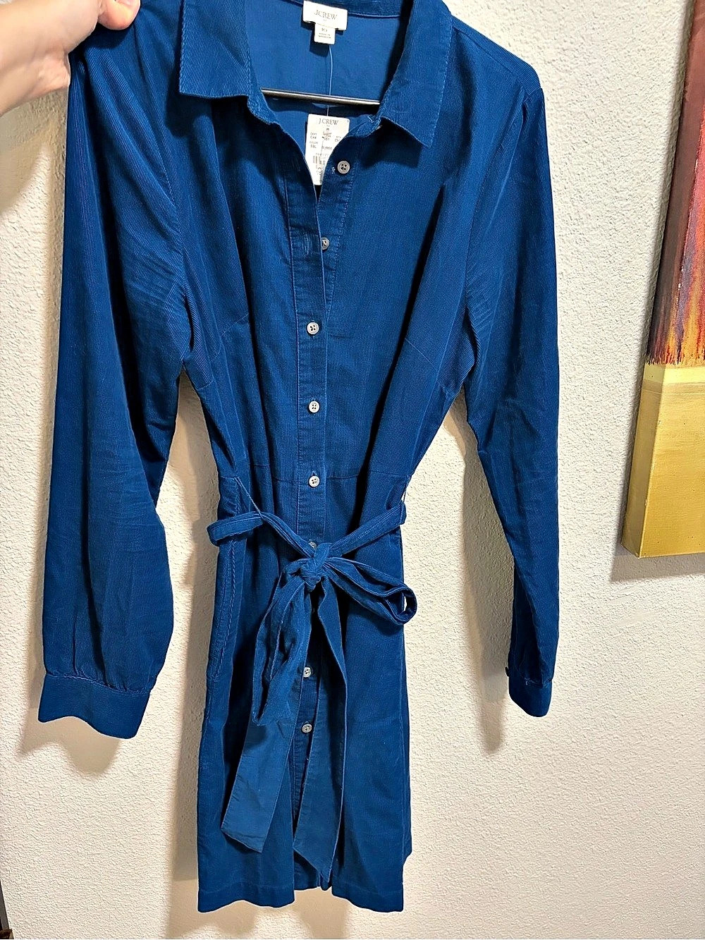 NWT J.Crew Corduroy Belted Shirt Dress Cotton Blue Size 10